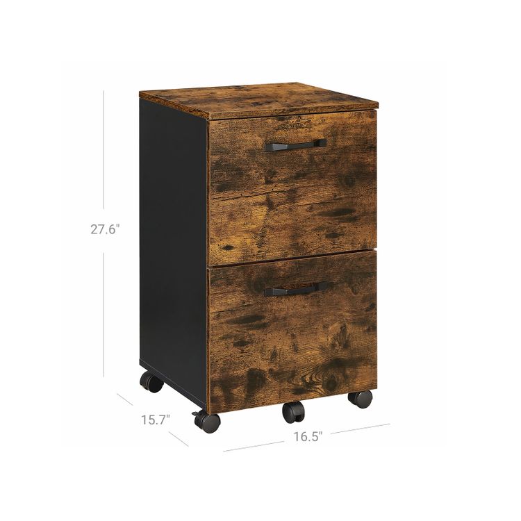 Rustic File Cabinet with 2 Drawers, Rolling Office Filing Cabinet with Wheels - HWLEXTRA 