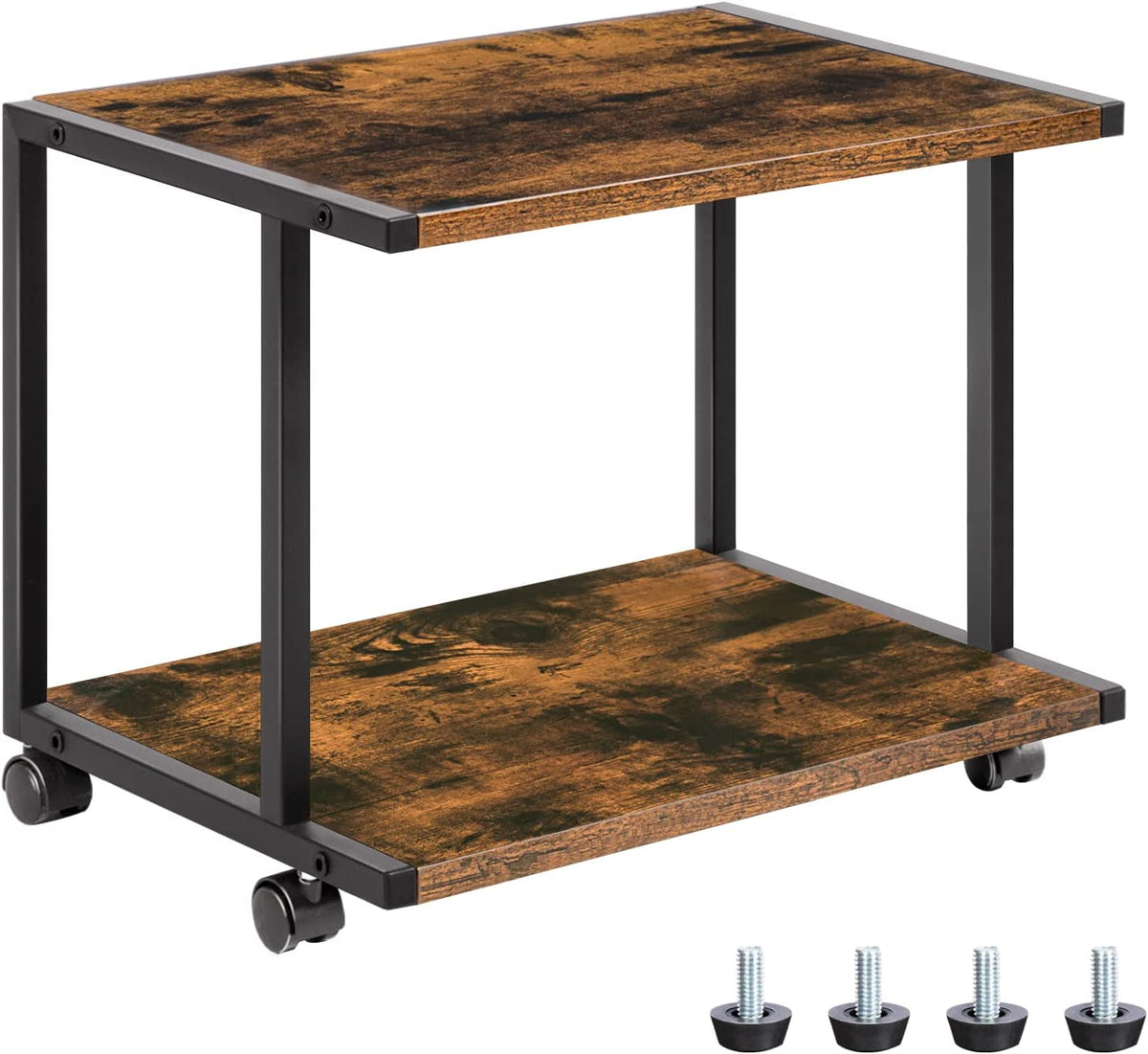 Industrial Printer Stand, 2-Tier Printer Cart with Storage, Under Desk Storage Cart on Wheels