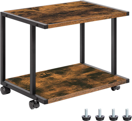 Industrial Printer Stand, 2-Tier Printer Cart with Storage, Under Desk Storage Cart on Wheels