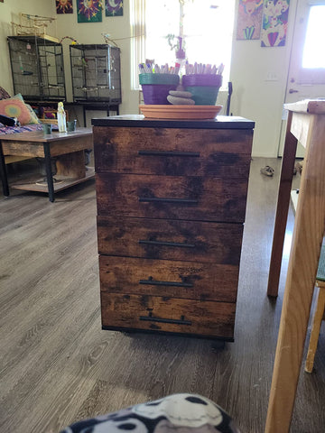File Cabinet, Wooden Office Cabinet with Wheels, 5 Drawer Chest Dresser, Storage Cabinet