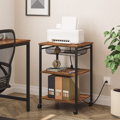 Printer Stand with Charging Station, 3-Tier Printer Table with Storage Shelf
