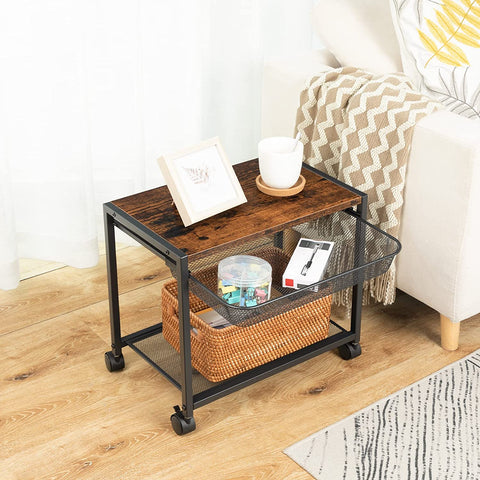 Mobile Printer Stand, 2-Tier Printer Cart with Storage Shelf, Adjustable Metal Mesh Basket