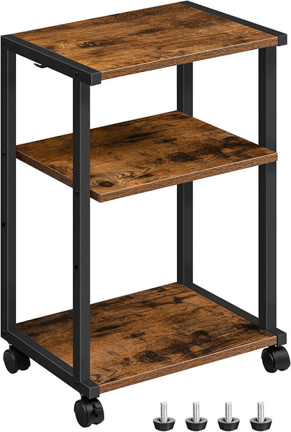 Industrial Printer Stand, 3-Tier Printer Table, Under Desk Storage Cart