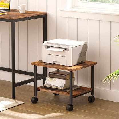 Industrial Printer Stand, 2-Tier Printer Cart with Storage, Under Desk Storage Cart on Wheels
