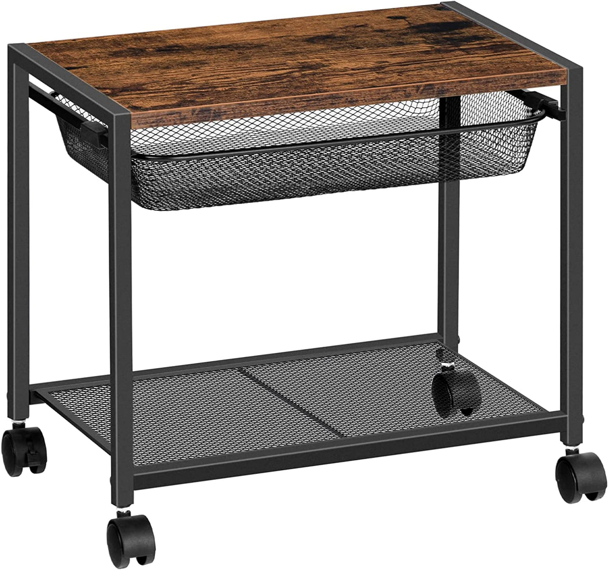 Mobile Printer Stand, 2-Tier Printer Cart with Storage Shelf, Adjustable Metal Mesh Basket