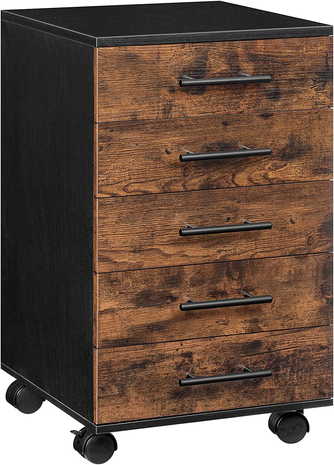 File Cabinet, Wooden Office Cabinet with Wheels, 5 Drawer Chest Dresser, Storage Cabinet
