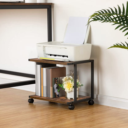 Industrial Printer Stand, 2-Tier Printer Cart with Storage, Under Desk Storage Cart on Wheels