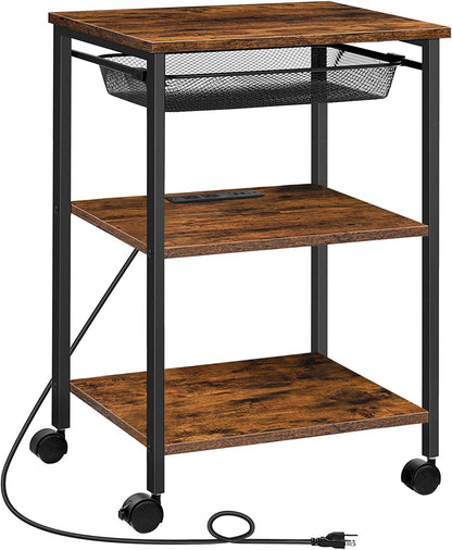 Printer Stand with Charging Station, 3-Tier Printer Table with Storage Shelf