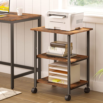 Printer Stand, 3-Tier Printer Table, Height Adjustable Printer Carts on Wheels, Rolling Table