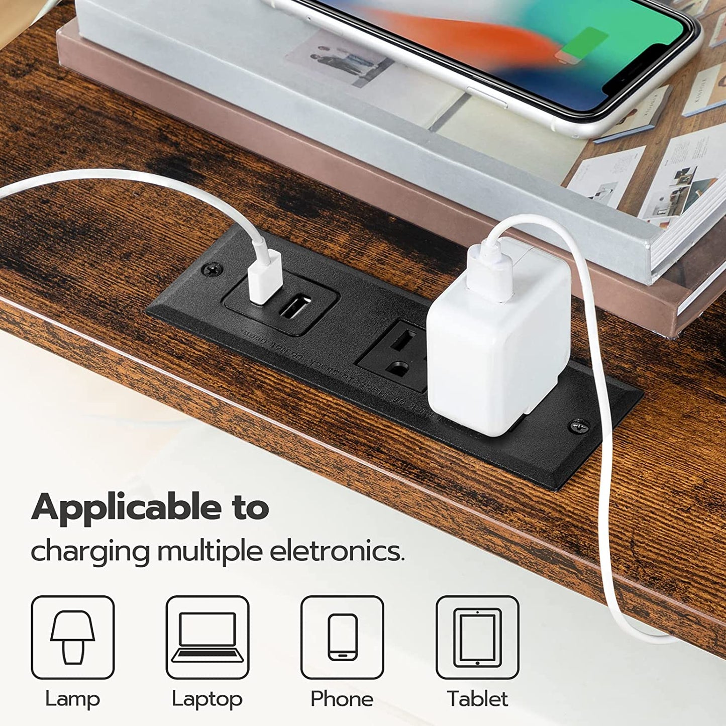 Printer Stand with Charging Station, 3-Tier Printer Table with Storage Shelf