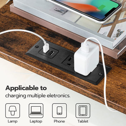 Printer Stand with Charging Station, 3-Tier Printer Table with Storage Shelf