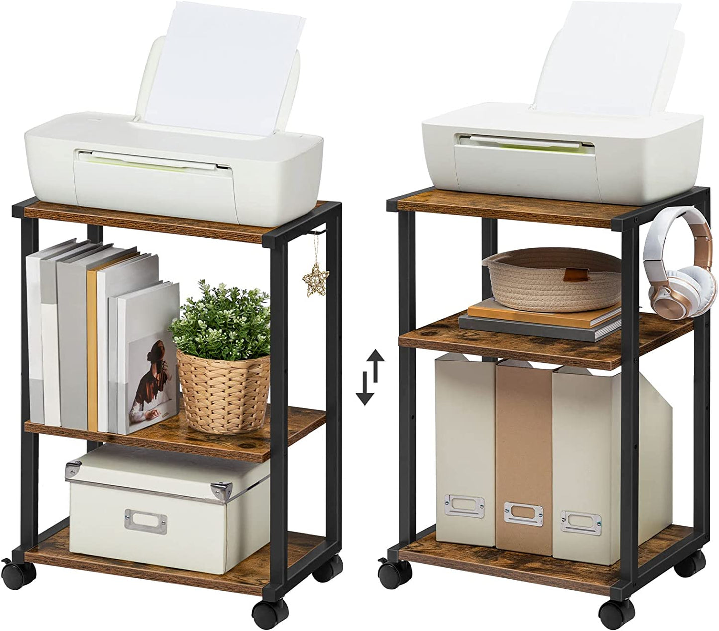 Industrial Printer Stand, 3-Tier Printer Table, Under Desk Storage Cart