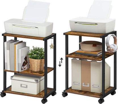 Industrial Printer Stand, 3-Tier Printer Table, Under Desk Storage Cart