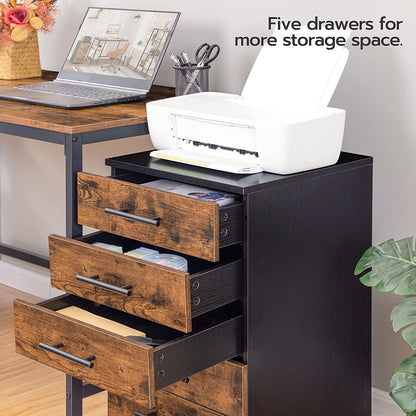 File Cabinet, Wooden Office Cabinet with Wheels, 5 Drawer Chest Dresser, Storage Cabinet