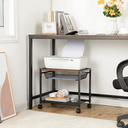 Mobile Printer Stand, 2-Tier Printer Cart with Storage Shelf, Adjustable Metal Mesh Basket
