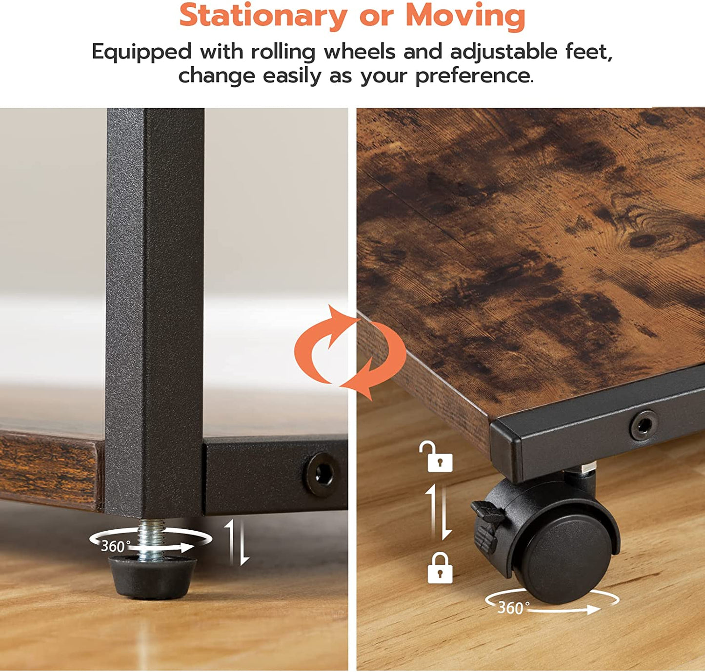 Industrial Printer Stand, 2-Tier Printer Cart with Storage, Under Desk Storage Cart on Wheels