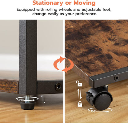 Industrial Printer Stand, 2-Tier Printer Cart with Storage, Under Desk Storage Cart on Wheels