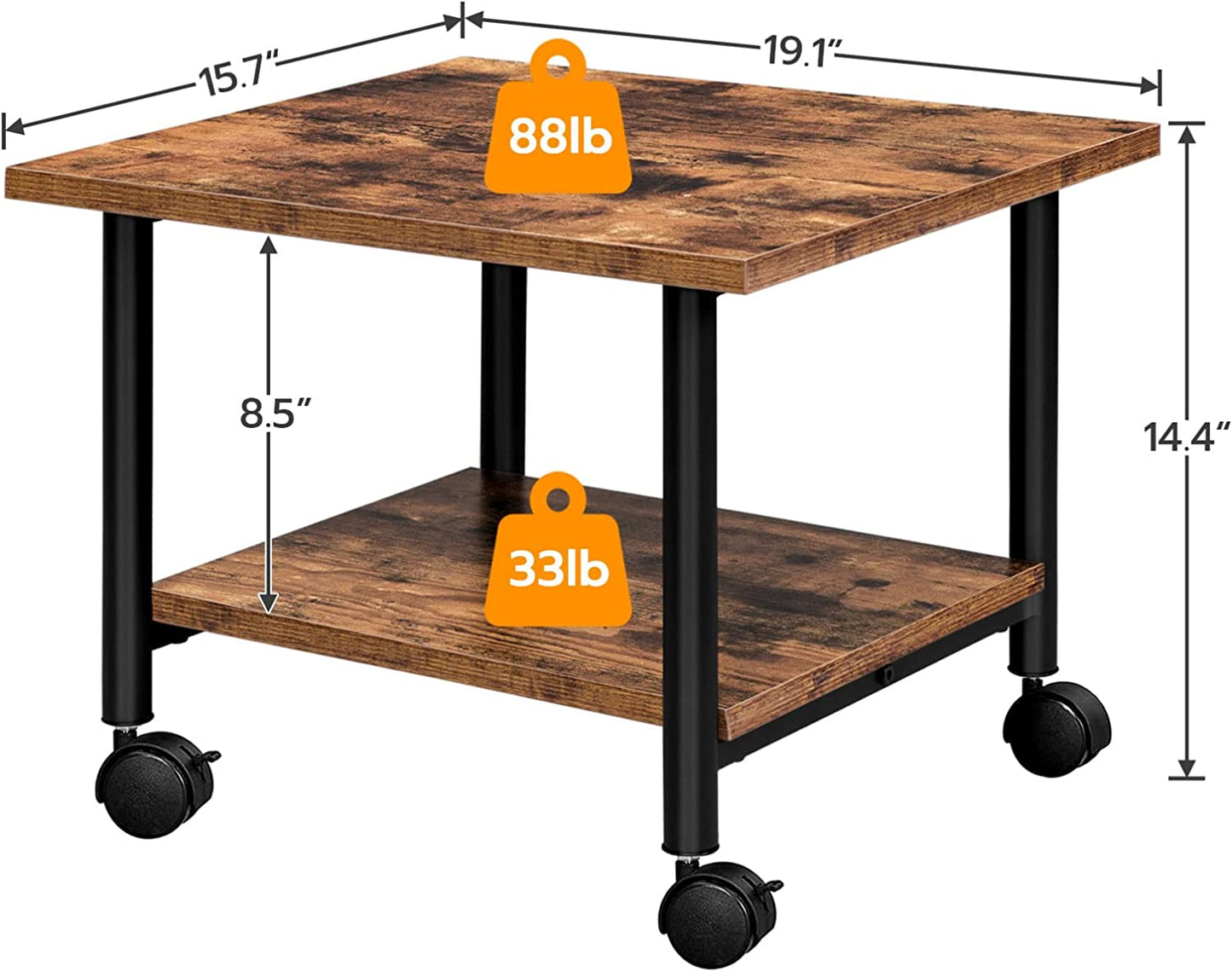 Industrial Printer Stand, 2-Tier Printer Cart with Storage, Under Desk Storage Cart on Wheels