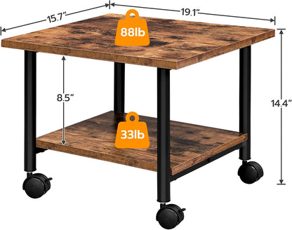 Industrial Printer Stand, 2-Tier Printer Cart with Storage, Under Desk Storage Cart on Wheels