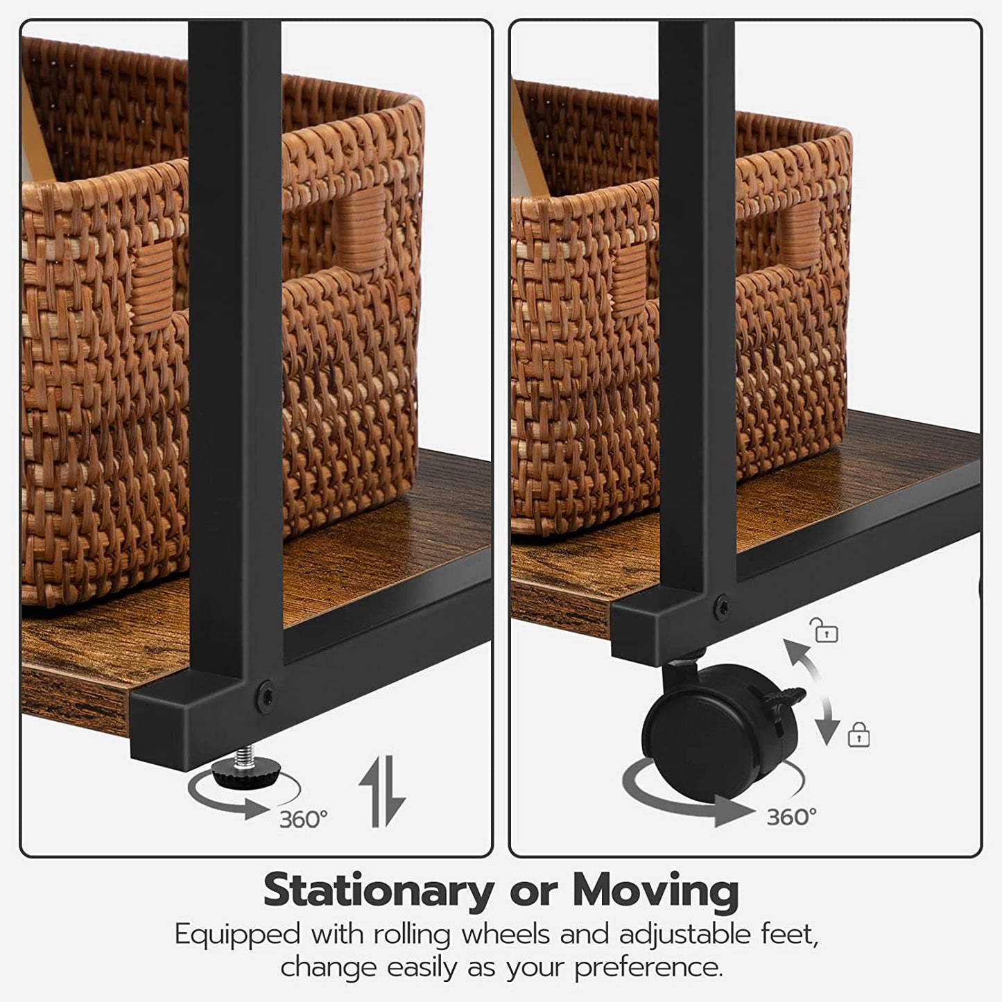 Industrial Printer Stand, 3-Tier Printer Table, Under Desk Storage Cart