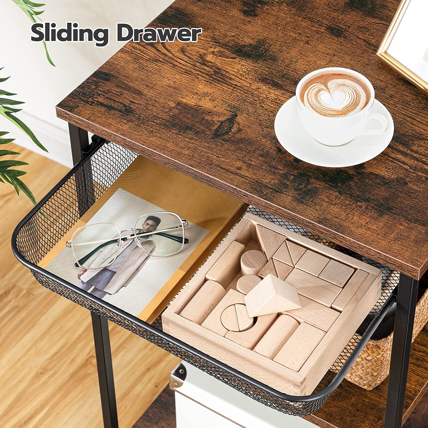 Printer Stand with Charging Station, 3-Tier Printer Table with Storage Shelf