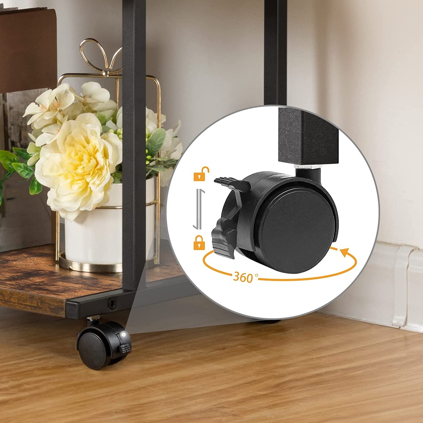 Industrial Printer Stand, 2-Tier Printer Cart with Storage, Under Desk Storage Cart on Wheels