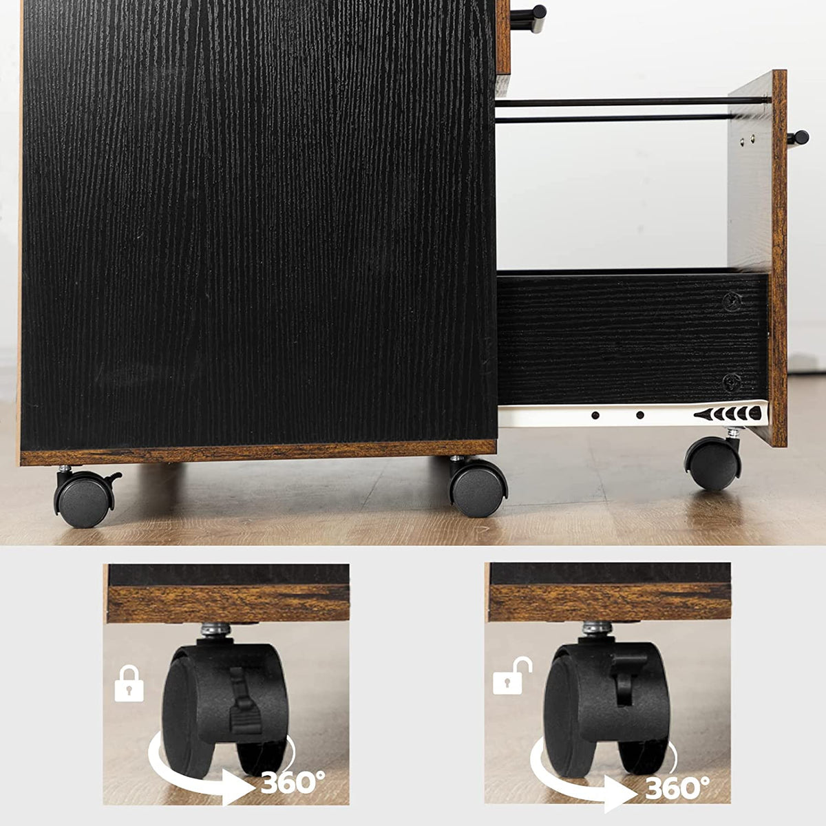 File Cabinet, Lateral Filing Cabinet with Socket, USB Charging Port, 3-Drawer, Printer Stand