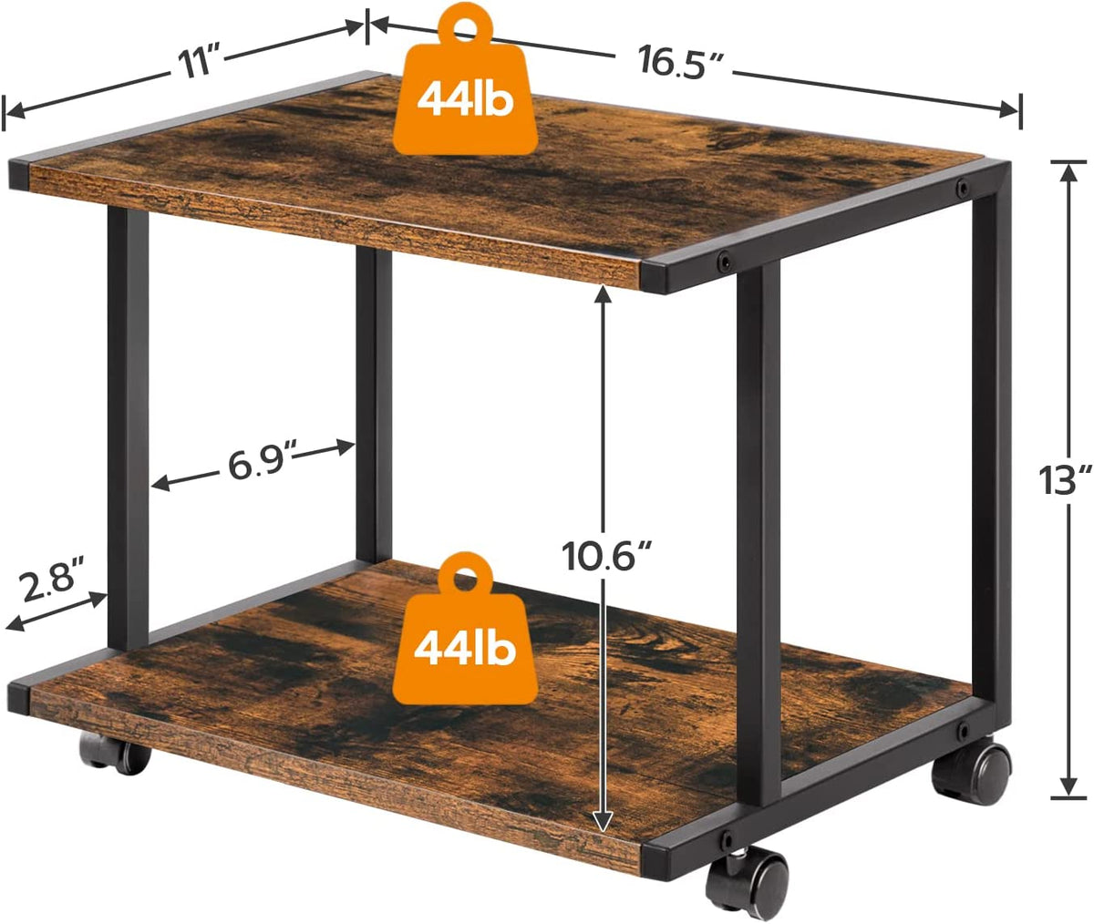 Industrial Printer Stand, 2-Tier Printer Cart with Storage, Under Desk Storage Cart on Wheels