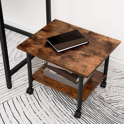 Industrial Printer Stand, 2-Tier Printer Cart with Storage, Under Desk Storage Cart on Wheels