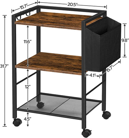 Printer Stand, 3-Tier Printer Cart with Storage, Printer Table on Wheels