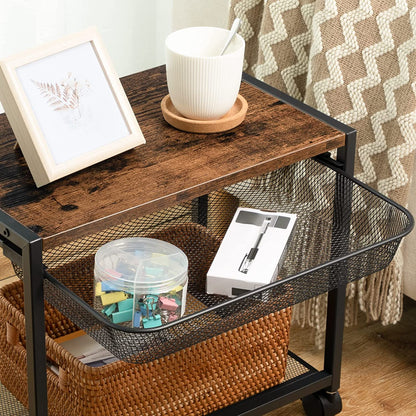 Mobile Printer Stand, 2-Tier Printer Cart with Storage Shelf, Adjustable Metal Mesh Basket