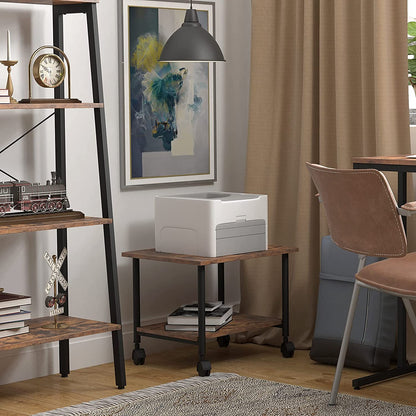 Industrial Printer Stand, 2-Tier Printer Cart with Storage, Under Desk Storage Cart on Wheels