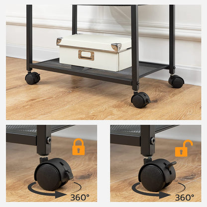 Mobile Printer Stand, 2-Tier Printer Cart with Storage Shelf, Adjustable Metal Mesh Basket