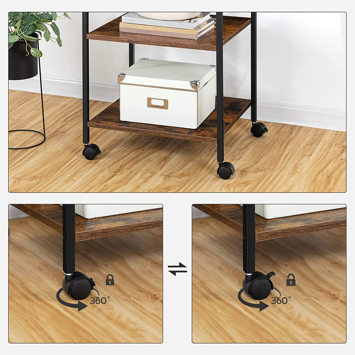 Printer Stand with Charging Station, 3-Tier Printer Table with Storage Shelf