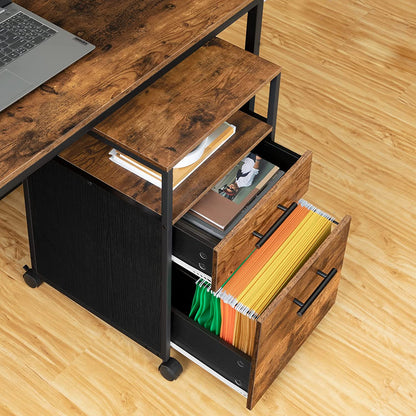 File Cabinet with Socket and USB Charging Port, 2 Drawers Filing Cabinet, Office Cabinet with Open Shelf