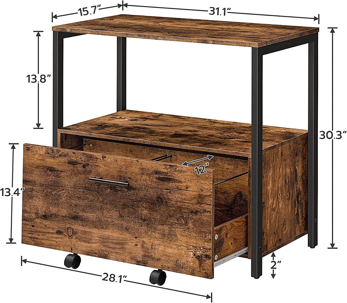 File Cabinet, Lateral Filing Cabinet with Storage Shelves, Vertical Mobile Office Cabinet, Hanging File Drawers - HWLEXTRA 