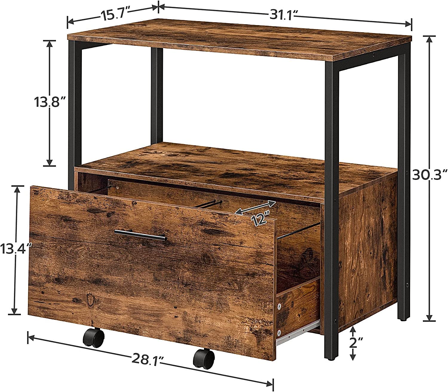File Cabinet, Lateral Filing Cabinet with Storage Shelves, Vertical Mobile Office Cabinet, Hanging File Drawers - HWLEXTRA 
