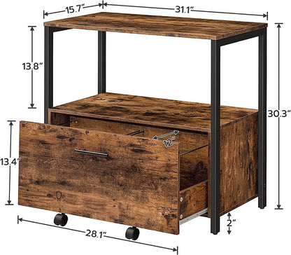 File Cabinet, Lateral Filing Cabinet with Storage Shelves, Vertical Mobile Office Cabinet, Hanging File Drawers - HWLEXTRA 