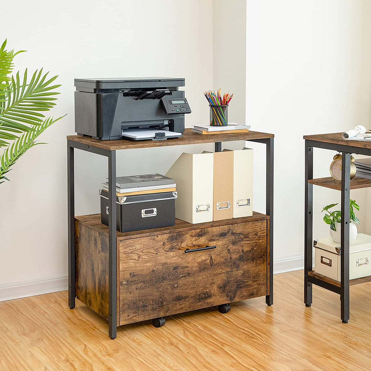 File Cabinet, Lateral Filing Cabinet with Storage Shelves, Vertical Mobile Office Cabinet, Hanging File Drawers - HWLEXTRA 