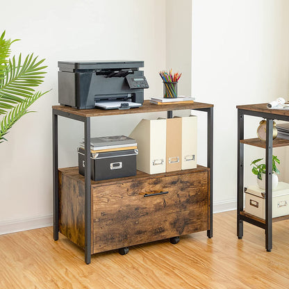 File Cabinet, Lateral Filing Cabinet with Storage Shelves, Vertical Mobile Office Cabinet, Hanging File Drawers - HWLEXTRA 
