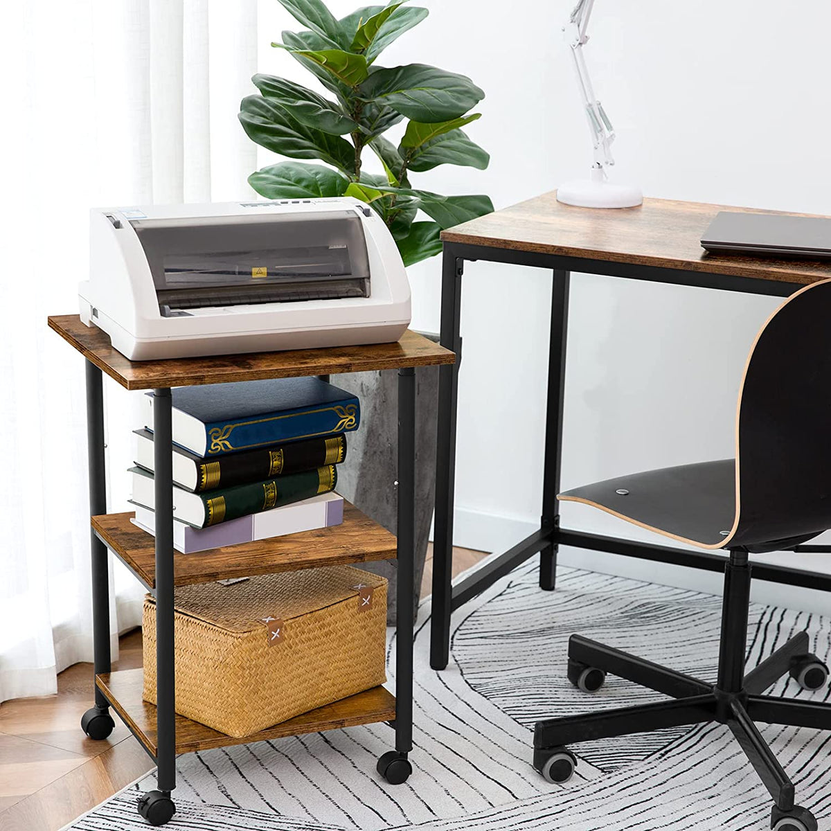 Printer Stand, 3-Tier Printer Table, Height Adjustable Printer Carts on Wheels, Rolling Table