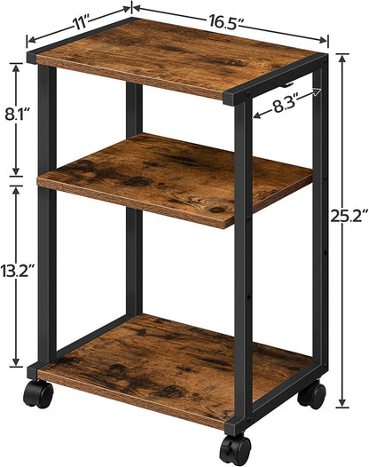 Industrial Printer Stand, 3-Tier Printer Table, Under Desk Storage Cart