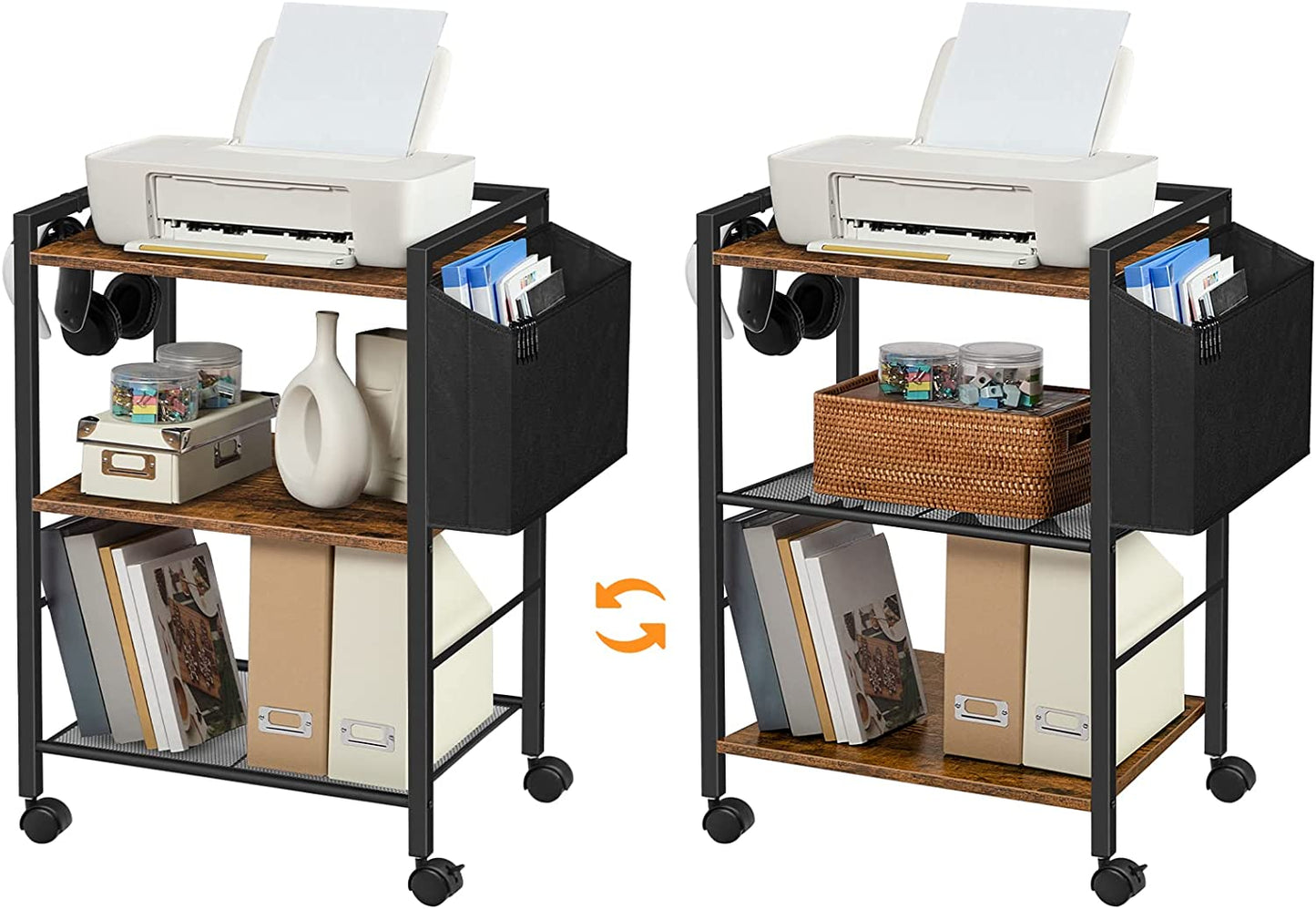 Printer Stand, 3-Tier Printer Cart with Storage, Printer Table on Wheels