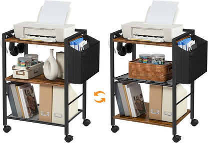 Printer Stand, 3-Tier Printer Cart with Storage, Printer Table on Wheels