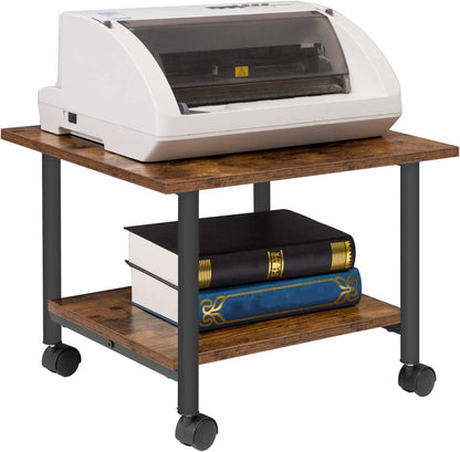 Industrial Printer Stand, 2-Tier Printer Cart with Storage, Under Desk Storage Cart on Wheels