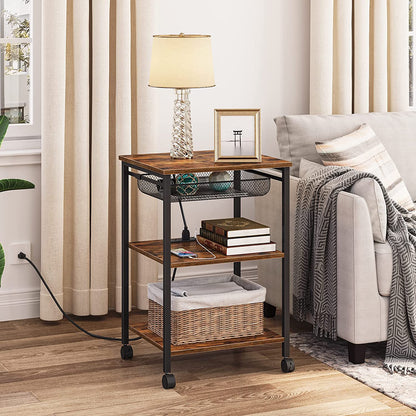 Printer Stand with Charging Station, 3-Tier Printer Table with Storage Shelf