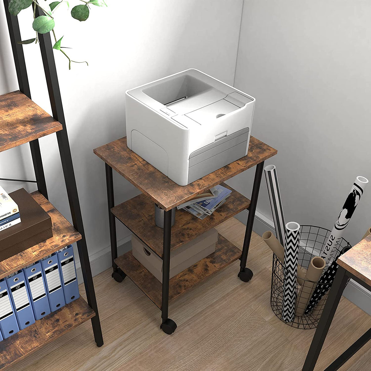 Printer Stand, 3-Tier Printer Table, Height Adjustable Printer Carts on Wheels, Rolling Table