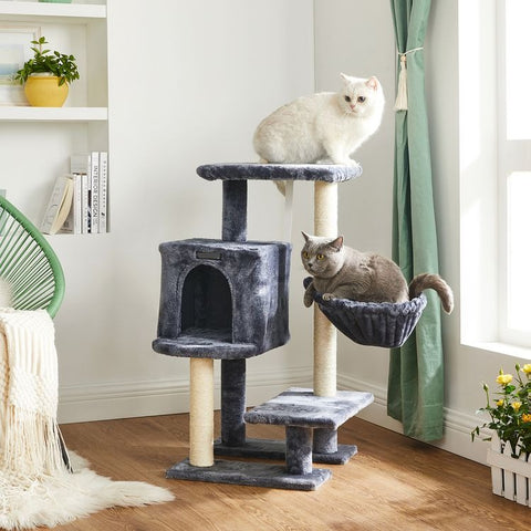 Cat Tree, Small Cat Tower, 33.1-Inch Cat Condo with Basket, Cat Cave, Removable Washable Cover