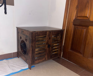 Hidden Cat Litter Box Enclosure, Vintage Wooden Pet Furniture