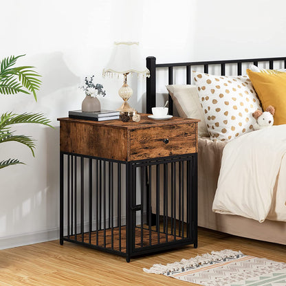 Dog Crate Furniture, Wooden Dog House, Dog Kennel with Drawer, Indoor Pet Crate End Table